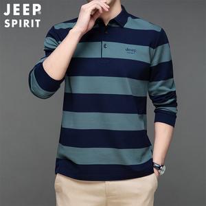 JEEP SPIRIT 봄과 가을 신상품 남성용 스트라이프 긴팔 티셔츠