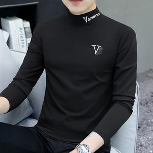 티 셔츠 반팔 면티 얇은 카라 차니아 목티 봄 여름 남자 남성 하프 터틀넥 밑단 순면 내층 2025 가을 겨울