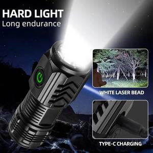 미니 강력한 3 F350 LED 손전등 후레쉬 USB C 내장 배터리 충전식 토치 5 모드 라이트 꼬리 자석 전술 랜턴