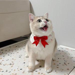 [JHQS7Y7D_52CM]앵두 리본 꽃잎 강아지 고양이 턱받이