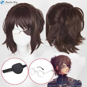 Hange Zoe 코스프레 진격의 거인 파이널 시즌 4, 다크 브라운 헤어 아이 마스크, 내열성 가발 및 캡, 35cm