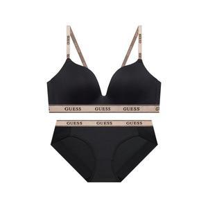 GUESS UNDERWEAR 로즈골드 밴딩 와이어프리 블랙 브라 팬티 세트