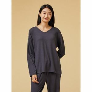 [하프클럽/자주]챠콜 여 소프트 립 루즈핏 파자마 티셔츠 J202401001