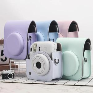 Fuji Instax 솔리드 컬러 Mini12 카메라 가방 같은 크기 어깨 끈이있는 PU 가죽  보호 케이스