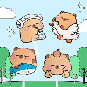 카피바라 양면 부채 휴대용 단체선물 귀여운 손부채