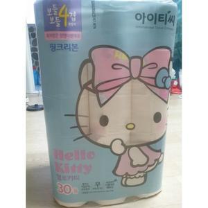 헬로키티 4겹 양면더블데코 핑크리본 화장지 20m, 30롤, 1팩