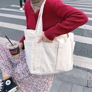 토트 텀블러 크로스 캔버스 지퍼 에코 빅사이즈 무지 데일리포켓 [A87A12F]