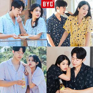 [BYC] 여름 잠옷 세트 커플 반팔 남성 여성 쿨 파자마 바지 체크 빅사이즈 110 모달 냉장고 인견 냉감 XXL