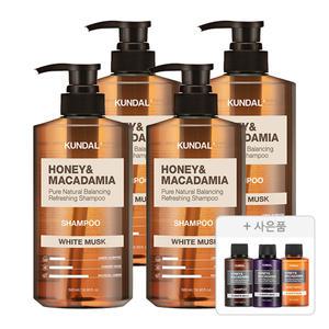 쿤달 네이처 샴푸 화이트머스크향 500ml, 4개 + 증정(올인원 여행용 3종 세트)