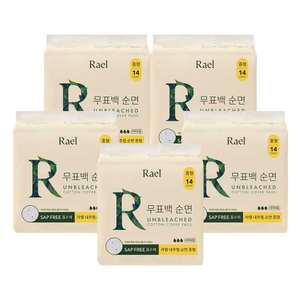 라엘 무표백 순면 생리대, 중형, 14P, 5개