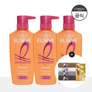 드림랭스 샴푸 400ml 3개 (증)스누피 타올(색상 랜덤1개)+랜덤 오일 샤쉐 2매