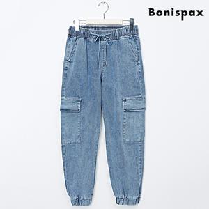 [보니스팍스]카고 데님 밴딩 조거 여성 롱 팬츠 (XO1TA003L0)