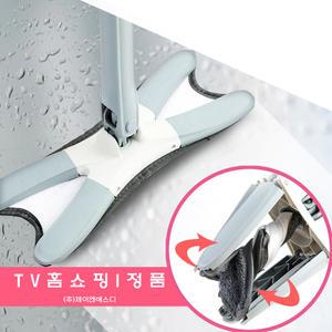 [홈쇼핑 정품] 짜고짜고 기계식 자동 청소기 물 걸레 밀대 2개 + 극세사 패드 4개 세트