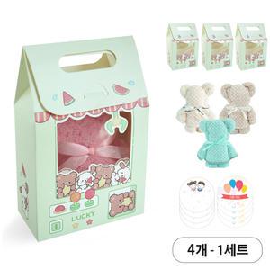 [4개] 니즈엘 고리 수건 + 선물 상자 30x30 곰 타올 어린이집 단체 행사 선물