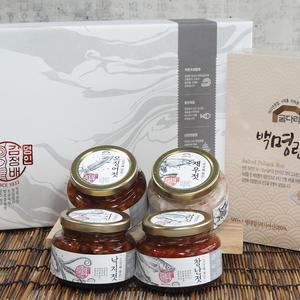 김정배명인 굴다리 오동나무선물세트 3호 B (백명란젓+오징어+낙지+창난+새우 육젓)