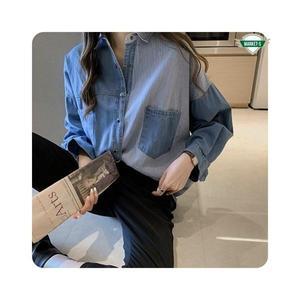 마켓수 여자청남방 봄 간절기 루즈핏 데님 옷 여성 청남방 남방