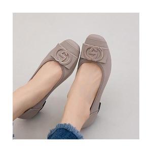 이니셜 리본장식 여성 펌프스 스퀘어 미들힐 로퍼 4.5cm