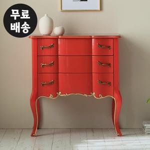 리버 원목 엔틱 3단 서랍장 콘솔 예쁜 거실(레드)
