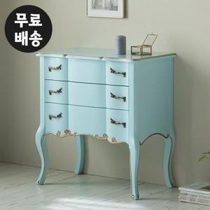 리버 원목 엔틱 3단 서랍장 콘솔 안방(라이트블루)