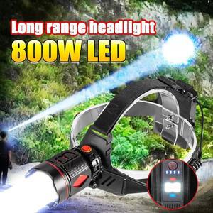 800W LED 가장 강력한 전조등 4000M 충전식 헤드 라이트 루멘 고전력 낚시 램프 랜턴