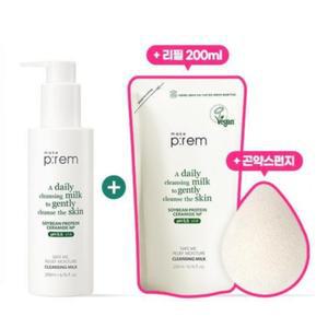 메이크프렘 모이스처 비건 클렌징밀크 200ml+리필 200ml+곤약스펀지