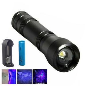 LED UV 손전등 자외선 플래시 토치 램프 미니 퍼플 라이트 줌 가능 울트라 바이올렛 18650 배터리 395nm