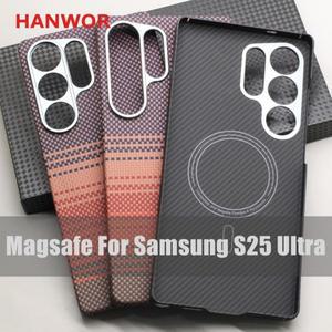 HANWOR 마그네틱 카본 휴대폰 케이스  갤럭시 S25 울트라 600D 아라미드 커버 Magsafe