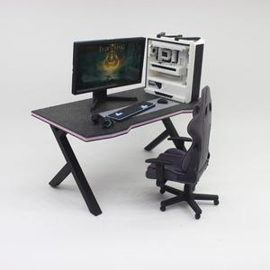 1/12 인형 집 Esports 게임 컴퓨터 키보드 세트 책상 의자 홈 스터디 룸 가구 장식 마이크로 소품