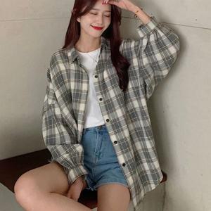 [기타]여성 박스빗 체크 단추 셔츠 1P 데일리 긴팔 남방 예쁜남방