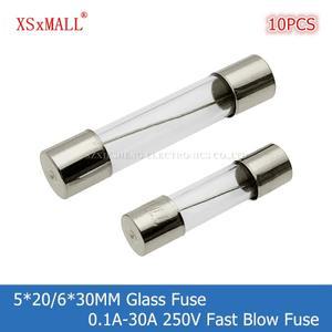10PCS 520/630MM 빠른 블로우 유리관 퓨즈 F0.1A 0.2A 1A 2A 3.15A 4A 5A 6.3A 7A 8A 30A 250V