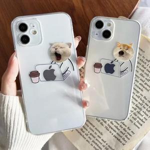 재미 있은 만화 일하는 고양이와 개 iPhone 얇은 케이스 Plus 용 전화 13 15 소프트 14 12 Max 16 Pro 지우기 커버 XR 11 Mini 실리콘