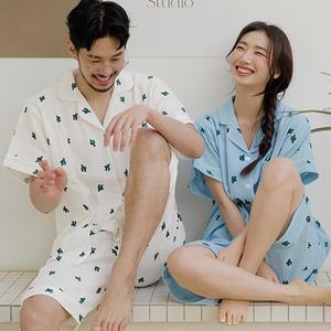 선인장 요루면 반팔 커플잠옷세트 홈웨어 파자마