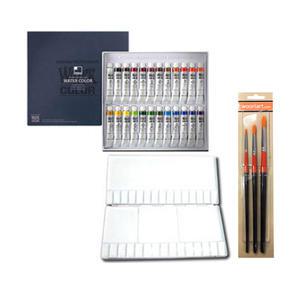 신한 수채화물감24색 7.5ml+ 흥일파레트 30칸+수채화붓3본조 우리아트