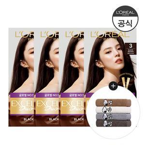 엑셀랑스 듀오크림 염색약 4개 (증)스누피 타올(색상 랜덤1개)