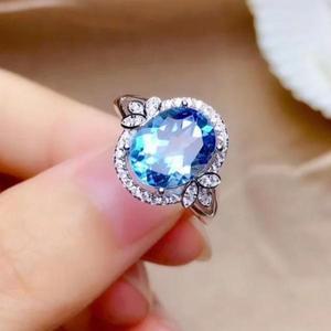 천연 사파이어 반지 진짜 14K 화이트 골드 보석 천연 블루 토파즈반지 선물