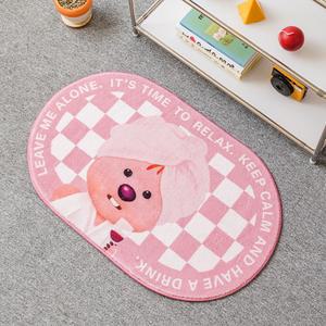 잔망루피 체커보드 타원형 미니러그 욕실 침실 발매트 50x80cm