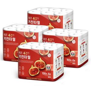한예지 천연펄프  4겹 셰프 기친타올 100매  6롤  4팩