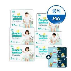 팸퍼스 2025 터치오브네이처 팬티형 기저귀 4 ∼ 6단계 6팩 (2박스) + 체험팩 2팩증정