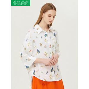 [하프클럽/베네통]벨보이 패턴 린넨 블라우스_BABLB5431