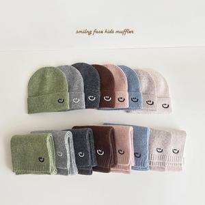 [BZJL46X4_4C]웃음 얼굴 니트 비니 머플러 목도리