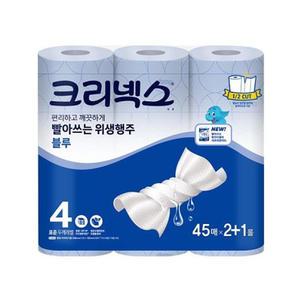 크리넥스 빨아쓰는 위생행주 블루 45매 3롤 1팩 (3롤)