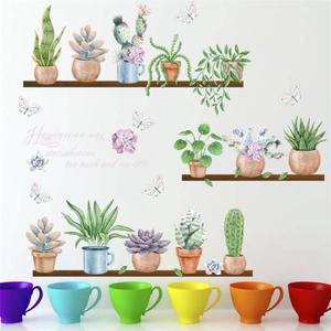 타일 침실베이스 보드 홈 인테리어에 대한 크리 에이 티브 화분 벽 스티커 Diy 자연 식물 아트 Pvc 데칼 목