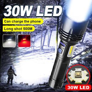 2000000LM 가장 강력한 LED 손전등 후레쉬 USB 충전식 써치 라이트 롱 샷 1500M 고성능 COB 라이트가있는 전술 랜턴