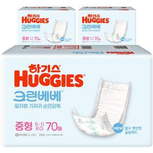 하기스 뉴 안심 샘방지 크린베베 일자형 아기기저귀 유아용 3단계 210매