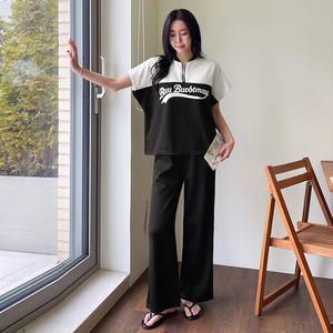 [핑크시슬리] SET/헤일리 라운드카라 배색 트레이닝세트