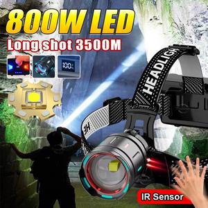 9900000LM 슈퍼 강력한 전조 등 800W LED IR 센서 헤드 라이트 충전식 손전등 3500 미터 램프 낚시 랜턴