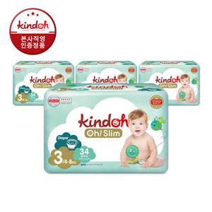 킨도 오슬림 프리미엄 밴드형 기저귀 3단계 중형(4∼8kg) 34매x4팩