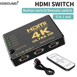 4K HDMI 스위처 5 in 1 Out HDMI 호환 분배기 선택기 PC HDTV DVD PS4 용 IR 리모컨 비디오 박스 어댑터