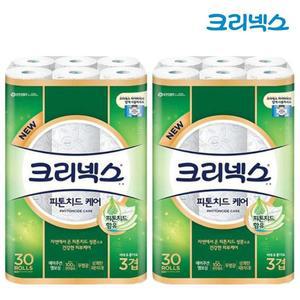 [기타]크리넥스 피톤치드케어 엠보싱 3겹 27M 30롤 x2팩