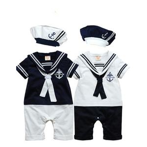 아기 롬퍼 아기옷 옷 해군 Romper 여름 신생아 선원 점프 슈트 모자 2Pcs 세트 바디 숏 앵커 인쇄 양복
